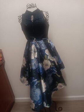 Navy Floral High-Low Dress